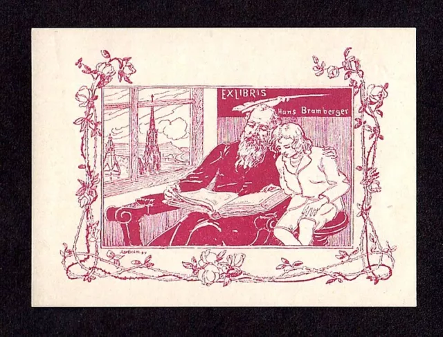 Exlibris Bookplate * ALEXANDER DEMETRIUS GOLTZ Ungarn * Alter Mann + Knabe lesen