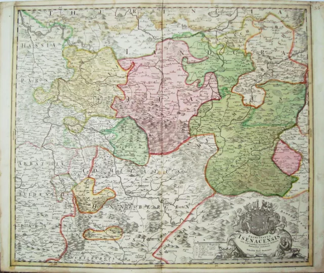 Eisenach Erfurt  Gotha echte alte   Kupferstich Landkarte Homann 1722