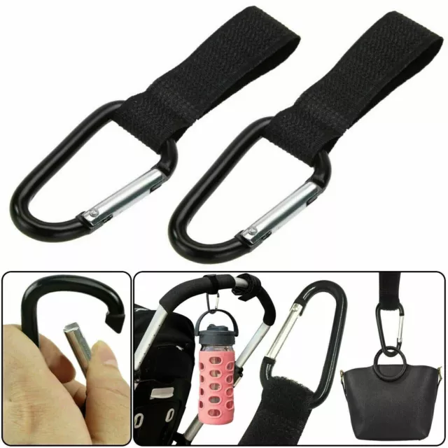 2 Pram Clips | Universal Baby Buggy Pushchair Stroller Shopping Bags Hook Straps