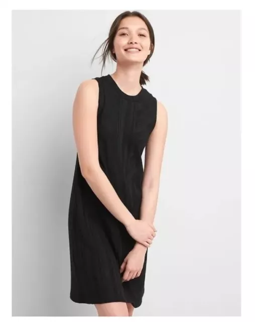 GAP Softspun Black Ribbed Sleeveless Panel Textured Shift Dress Women's Size M