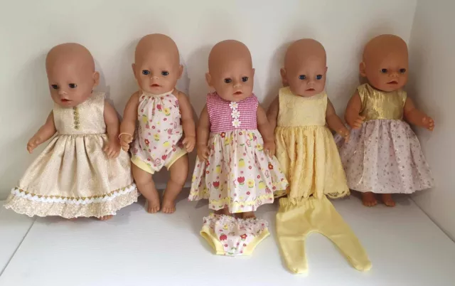 Dolls Clothes made to fit 43cm Baby Born Doll. 4x dresses, 1x playsuit, etc