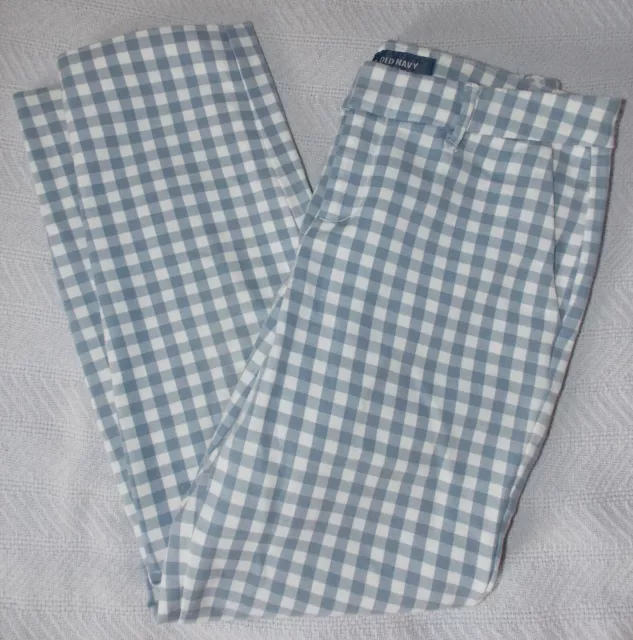 Old Navy Women's Harper Blue & White Gingham Check Mid-Rise Ankle Pants size 0