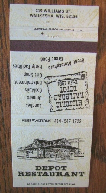 Train Related: Depot Restaurant (Waukesha, Wisconsin) (Matchbook Matchcover) F25