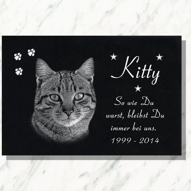 GRANIT Grabstein Tiergrabstein Gedenkstein Katze-G07 TEXT GRAVUR 40 X 30 Cm