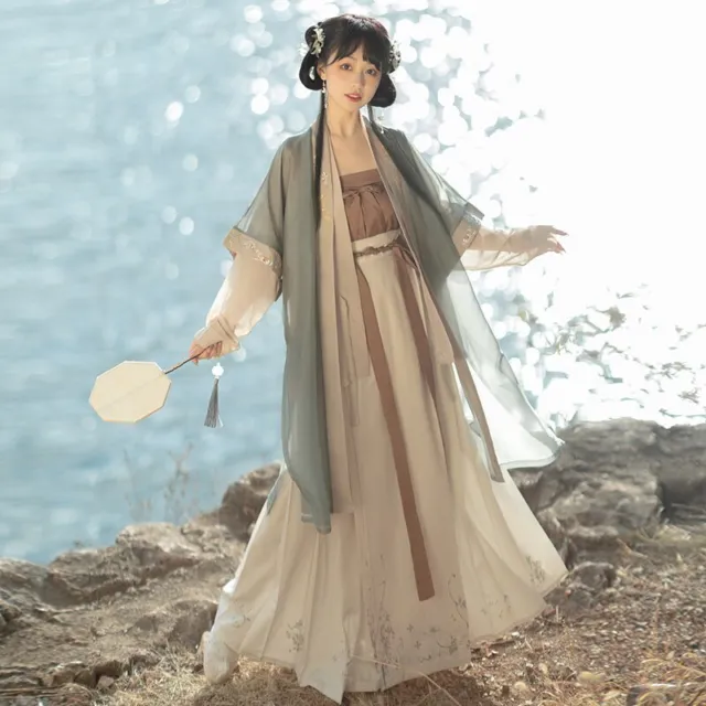 Chinese Hanfu Dress 4PCS Set Flowing Maxi Dress Ancient Women Embroidery Dress