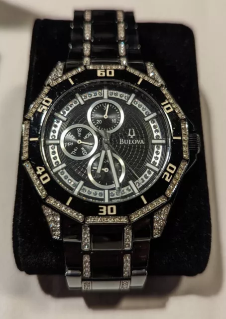 Bulova Phantom Men's Quartz Black Ion Plated Swarovski Crystal Watch