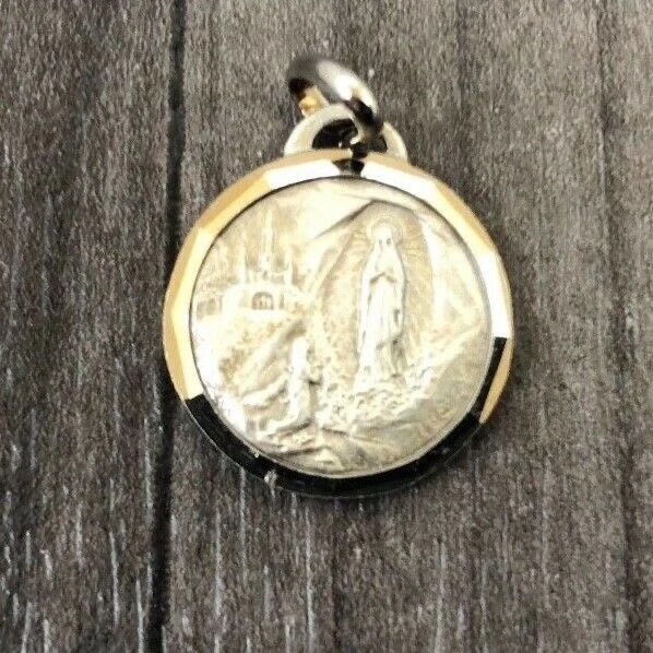 Notre Dame Faceted Lourdes Tag Pendant Medal France Rare Vintage Religious