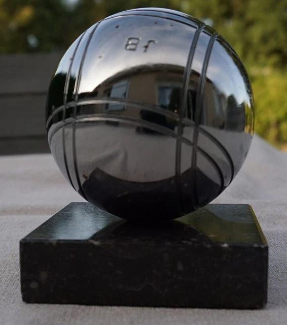 Ancienne Statuette trophée de boules (pétanque) sur socle marbre VINTAGE
