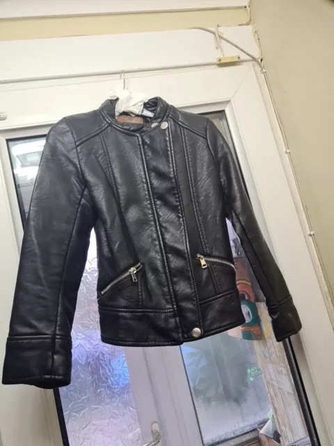 Zara Kids Faux Leather Biker Jacket Age 9 - 10 Black Coat