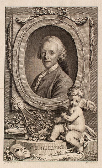 Johann Bause Porträt Dichhter Christian Fürchtegott Gellert Kupferstich o.J.