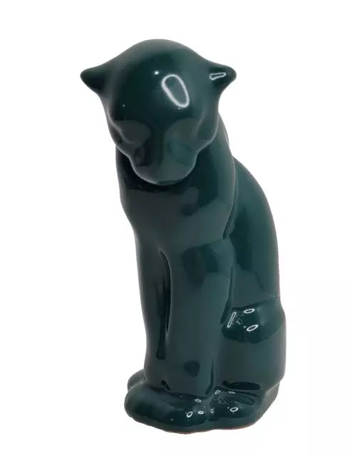 Vtg Pottery MCM Frankoma Dark Green Turquoise Puma Panther Statue Shelf Decor