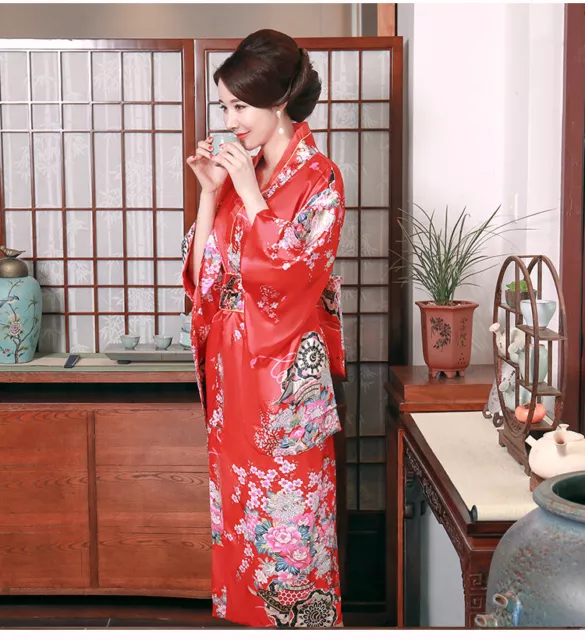 Japanese Kimono Robe Chinese Traditional Silkly Bathrobe Sleep Robes Plus Size