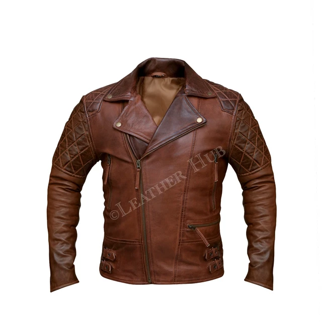 Men's Motorcycle Cafe Racer Stylish Biker Brown Distressed Leather Jacket