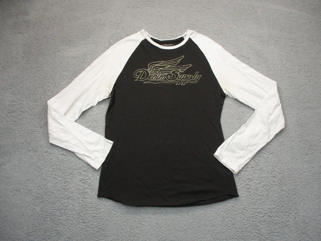 Denim & Supply Men Shirt Medium Black Ivory Raglan Baseball Vintage Ralph Lauren