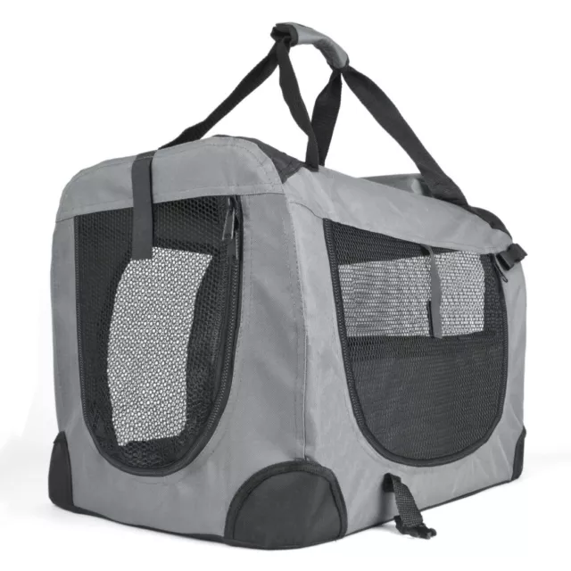 Folding Soft Dog Cat Pet Travel Carrier, Portable Grey Fabric Crate Cage Box.