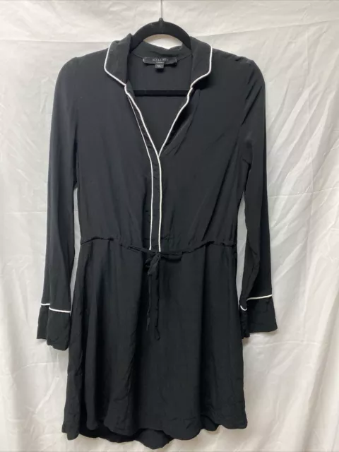 All Saints black Button Shirt Dress With White Piping dress size US Xs Leon