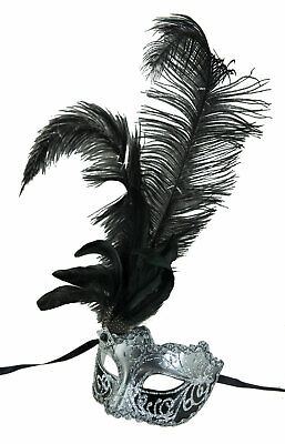 Mask from Venice Colombine IN Tip IN Feathers Ostrich Black Silver 1437 S2B 3