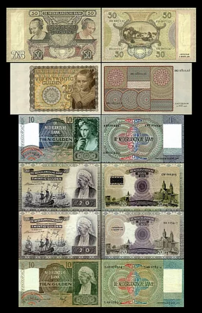 2x 10, 10, 20, 20, 25, 50 Gulden - Edition 1939 - 1943 - Reproduction - NL 09 2x 10, 10, 20, 20, 25, 50 Gulden - Edition 1939 - 1943 - Reproduction - NL 09