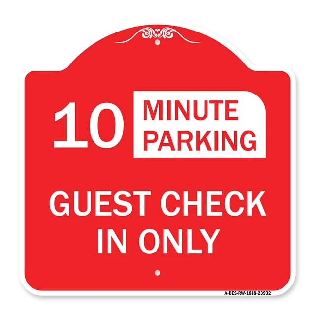 Guest Check in Only, (Choose Your Limit) Minute Parking Red & White Aluminum