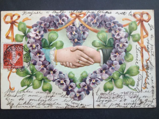 Superbe CARTE POSTALE ANCIENNE Fantaisie Gaufrés EMBOSSED POSTCARD Mains Hands