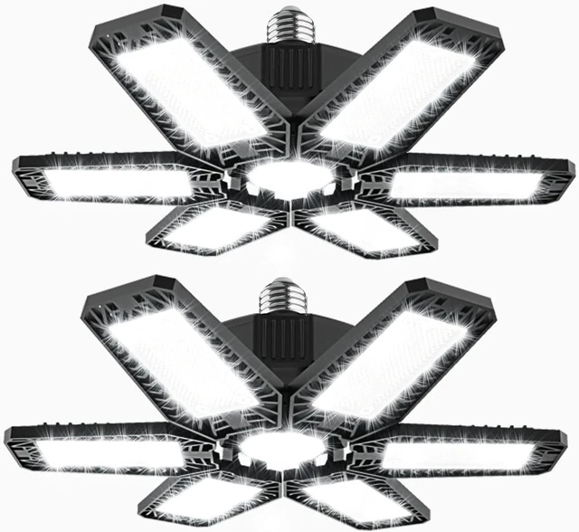2 Pack 185W LED Garage Light 18500LM 6500K  Deformable  with 6+1 Multi-Position