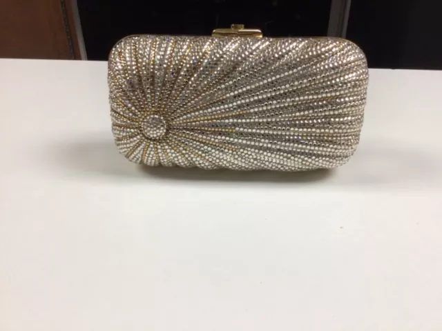 Vintage Judith Leiber Silver & Gold Swarovski Crystal Minaudiere Evening Bag Box