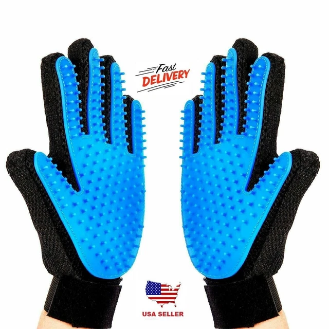 2x Pet Grooming Glove Brush Dog Cat Fur Hair Removal Mitt Massage Deshedding