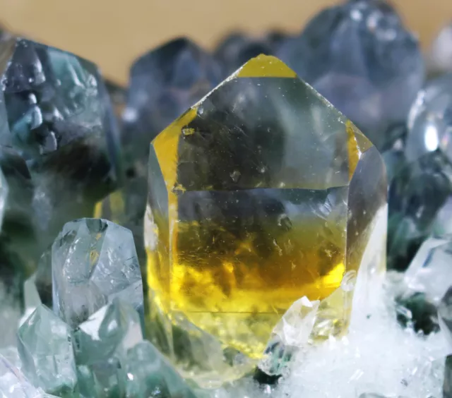 New Find Green Yellow Phantom Quartz Crystal Cluster Mineral Specimen Healing