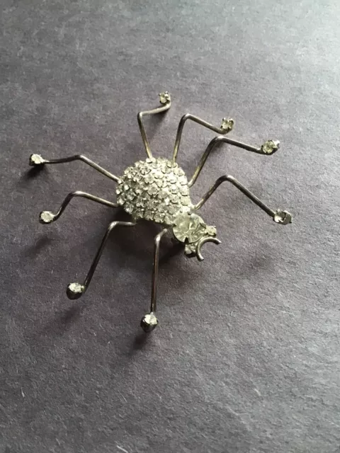 Vintage Large Silvertone  Rhinestone Body SPIDER Bug Pin Brooch