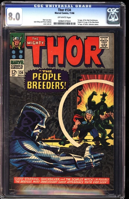 Thor 134 CGC 8.0 OWW 1st Appearance of High Evolutionary Kirby Art 1966