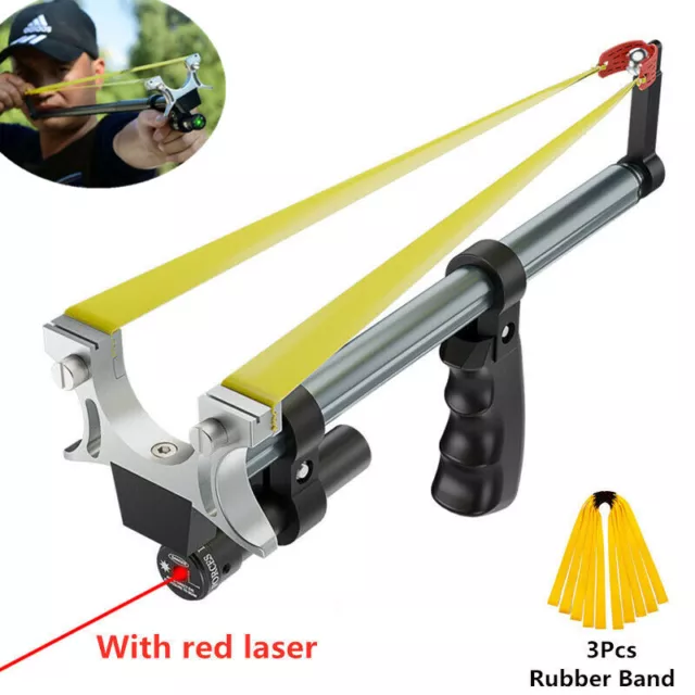 Outdoor Hunting Straight Rod Telescopic Slingshot High Power Red Laser Catapult