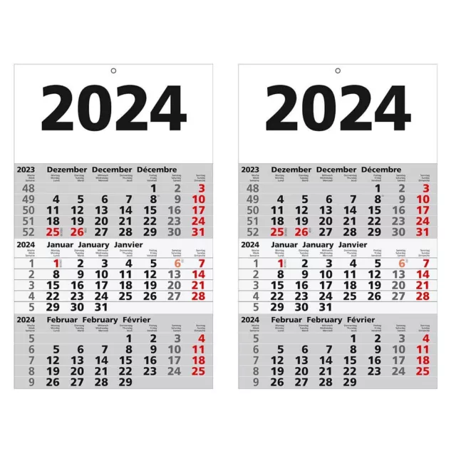 2 Stück  3-Monats-Wandkalender 2024 ohne Werbung 300 x 490mm 3 Monatskalender