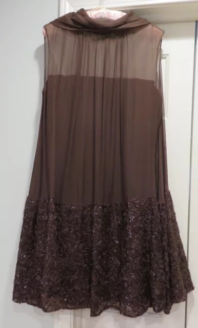 Vintage 1960's Dark Chocolate Brown Sequin Trim A Line Chiffon Dress