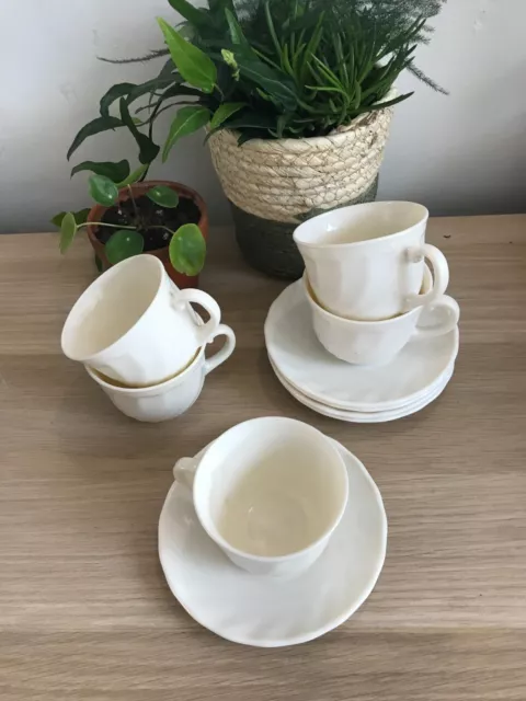 Lot de 5 Tasses avec Soucoupes "Arcopal - France" blanc/crème 3