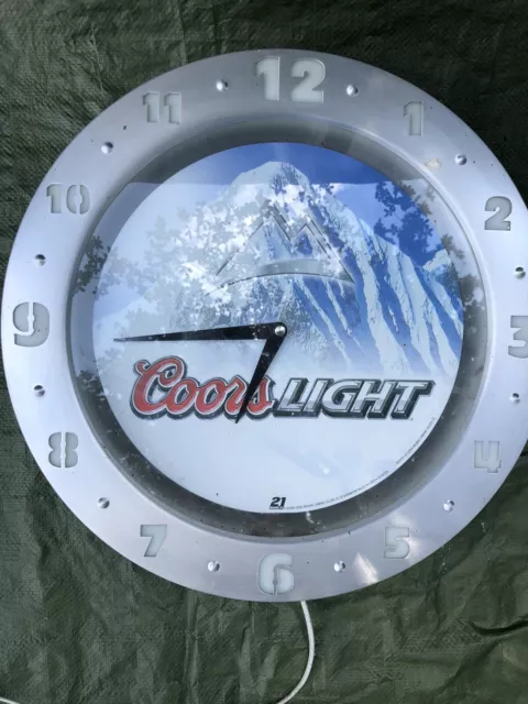 AWESOME COORS LIGHT BEER CLOCK LIGHT UP SIGN MAN CAVE Needs New Bulb