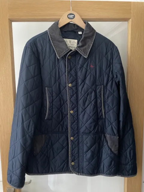 Mens JACK WILLS Quilted Jacket Size Medium Zip Up button Navy