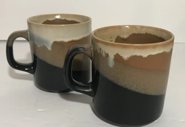 VTG SET 2 Brown Drip Glaze Ombre Stoneware Tea COFFEE CUP Made in Korea