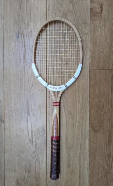 Dunlop Maxply Fort wood tennis racket, leather grip, recently restrung