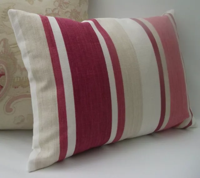 Laura Ashley Awning Stripe Cranberry Red Cushion Cover, Plain or Striped back