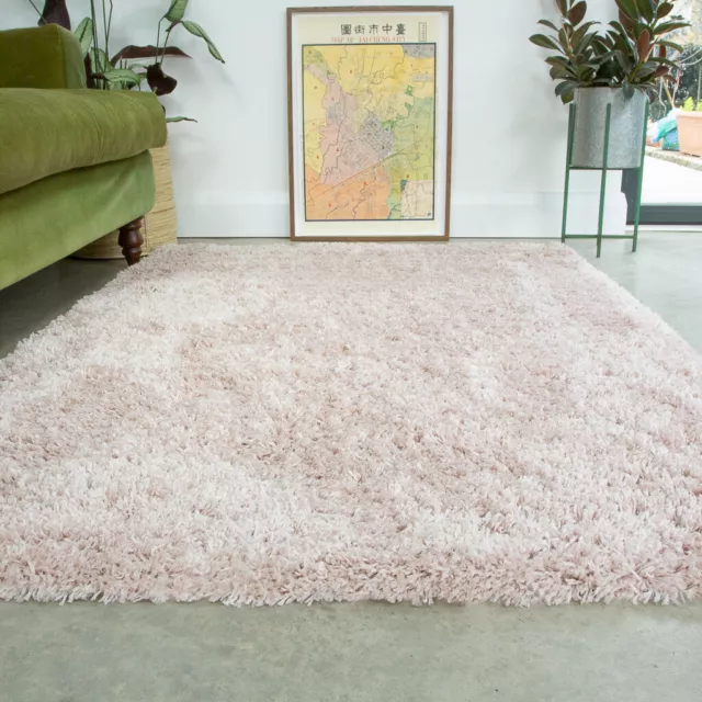 Blush Pink Shaggy Rug Thick Soft Bedroom Rugs Fluffy Non Shed Living Room Rug