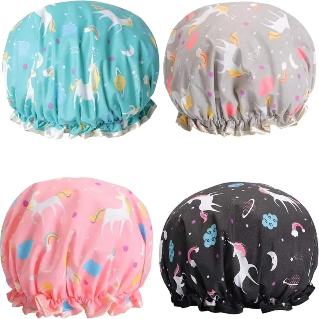 4 Pack Unicorn Shower Caps, Double Layer Waterproof Hat...