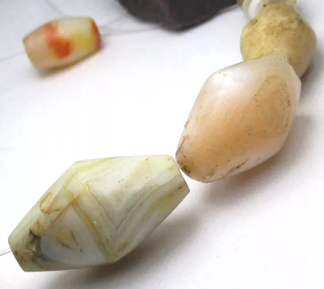 8 Rare Magnificent Ancient Graduated Banded Bicone/Oval Agate Beads