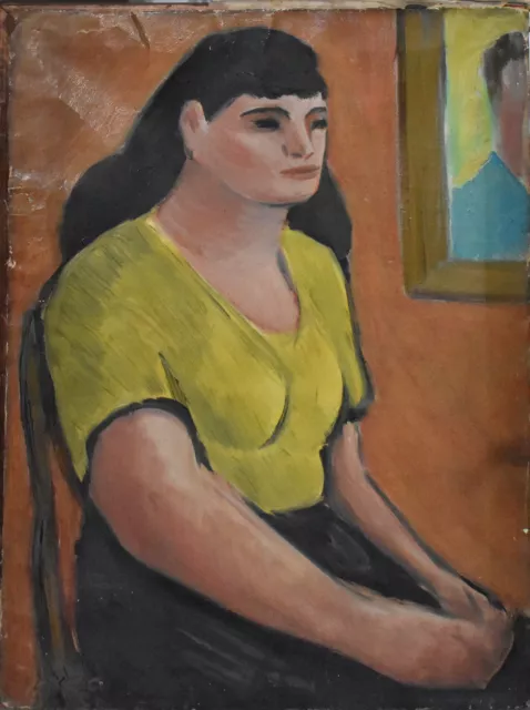 THOMAS ELDRED-NY/MI Modernist-Original Signed Oil- Female Portrait-As Is