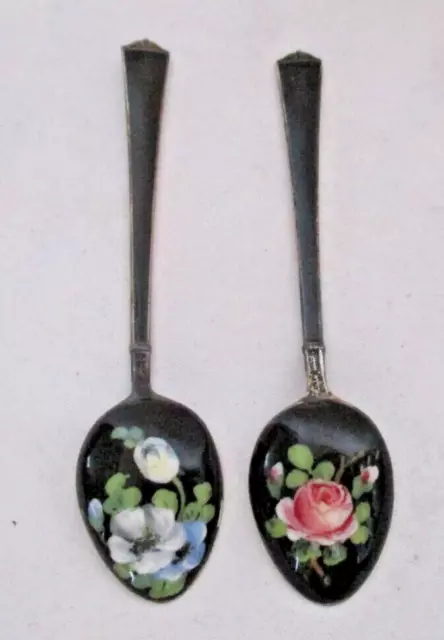 BERNARD MELDAHL Sterling Silver & Enamel Decorated Spoons (2)