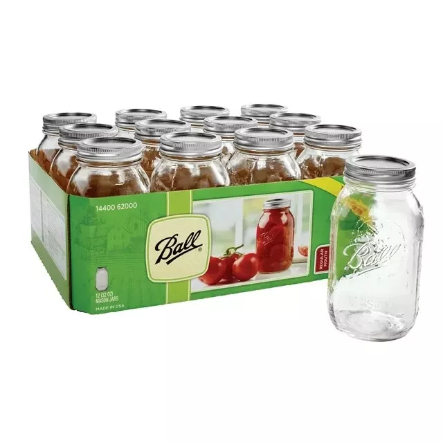 Ball Regular Mouth 32 oz Quart Mason Jars with Lids & Bands, 12 Count Mason Jars