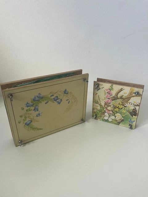 2x Prensa de flores de madera vintage con temática animal bosque, floral, temática de la naturaleza