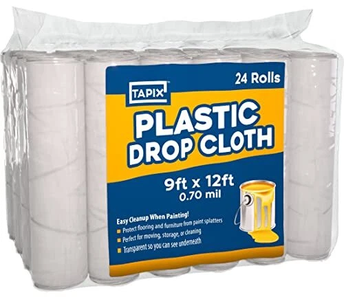 Painters Plastic Drop Cloth 24 Pack 9x12 Feet Plastic Tarp Dust Cover Plastic...