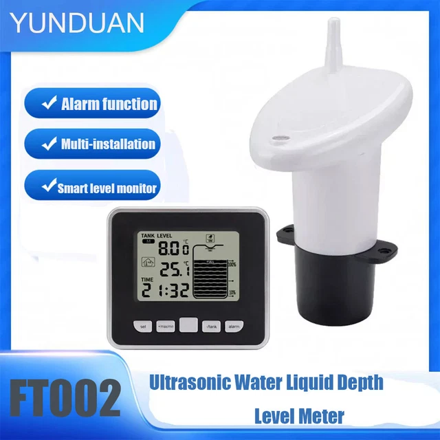 100M WIRELESS ULTRASONIC Water Tank Liquid Level Meter with Temperature ...