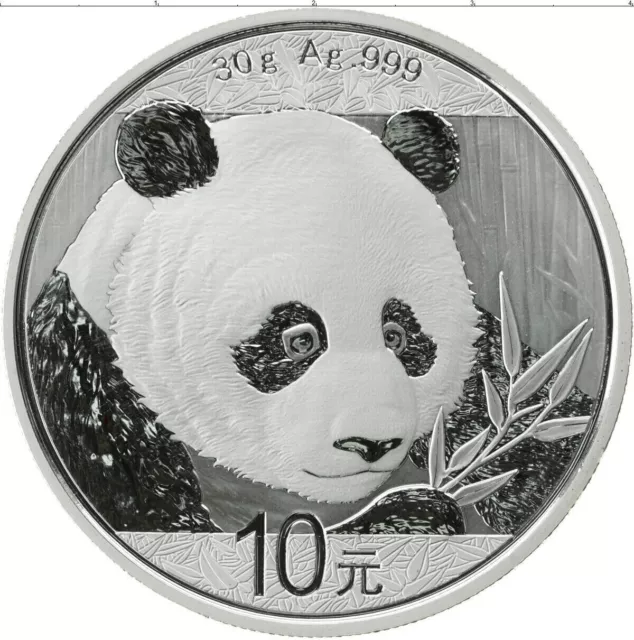 China, 10 Yuan, Panda, 2018, 1 OZ Silber, prägefrisch, in Plastikkapsel