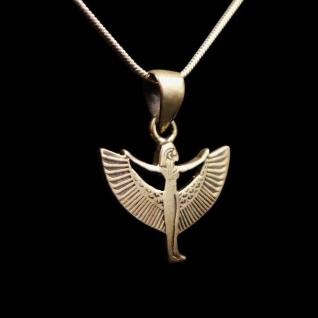 Antique Egyptian Silver Pendant Necklace Chain of Ancient Queen ISIS.....STAMPED